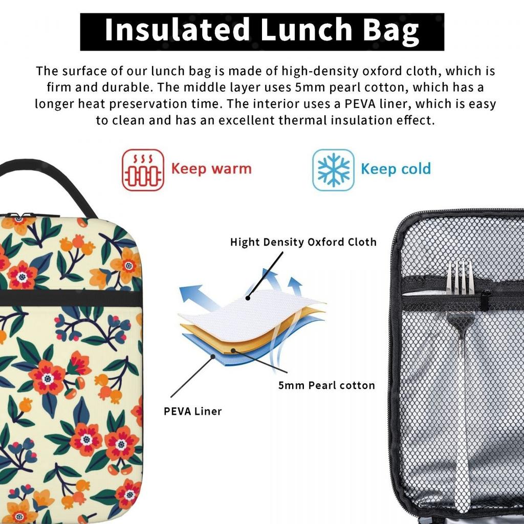 LLKB2 Ditsy Floral Lunch Bag Reusable Portable Cooler Thermal Lunch Box Oxford Bento Tote Bag for Work Travel Picnic