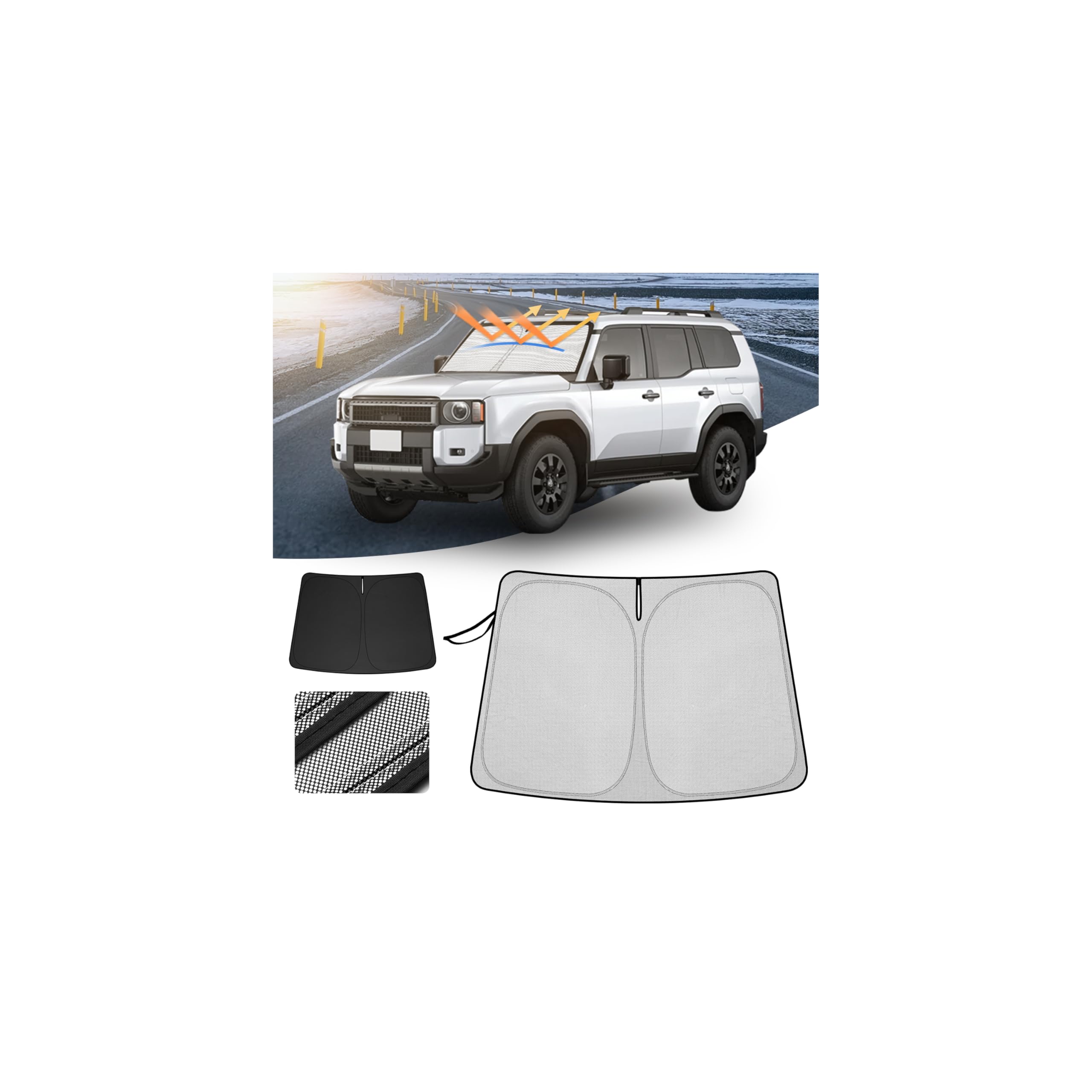 

LIMSTYLE Тент-шторка на лобовое стекло для Toyota New Land Cruiser 250 Серии Land Cruiser 250 Модели TRJ250W GDJ250W Светоотражающий Защита от жары УФ-защита Спортивный Точечный Сумка для хранения