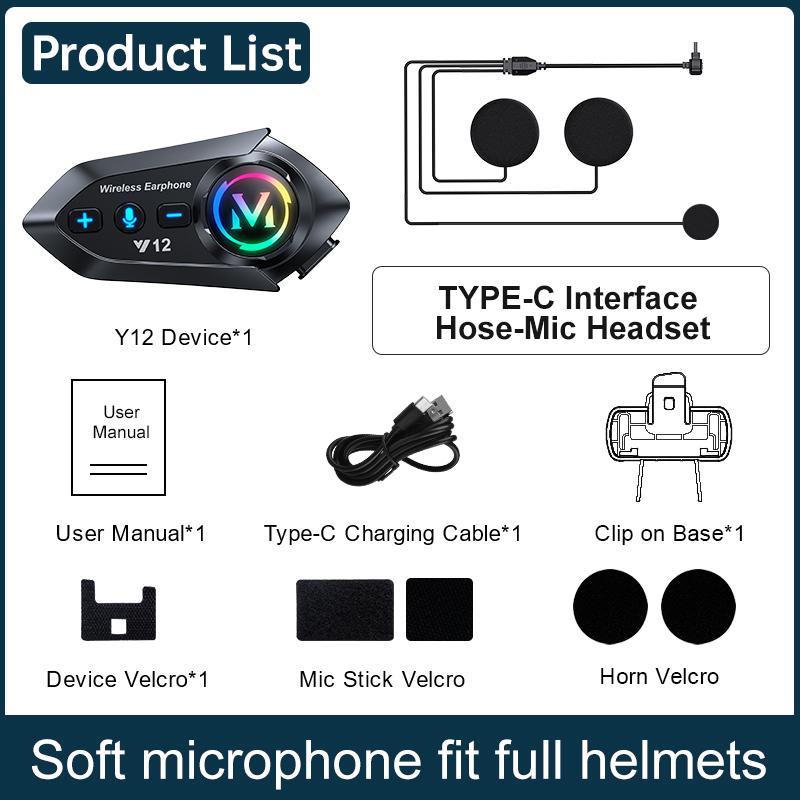 Y12 Motorcycle Helmet Headset Bluetooth 5.4 Motorcycle Wireless Hands-on Talking Headset Waterproof Moto Headphone