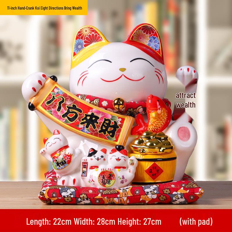 Ceramic Waving Fortune Cat Figurine for Home or Shop Decor