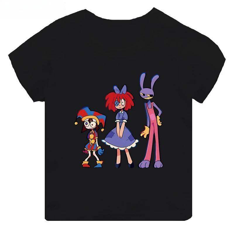 High-quality Casual Cotton T-shirts Boys Girls Cute Short-sleeved New Digital Circus Print T-shirts for Girls, Children's Tops