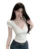 La Chapelle Women's V-Neck Twisted Short Sleeve Top