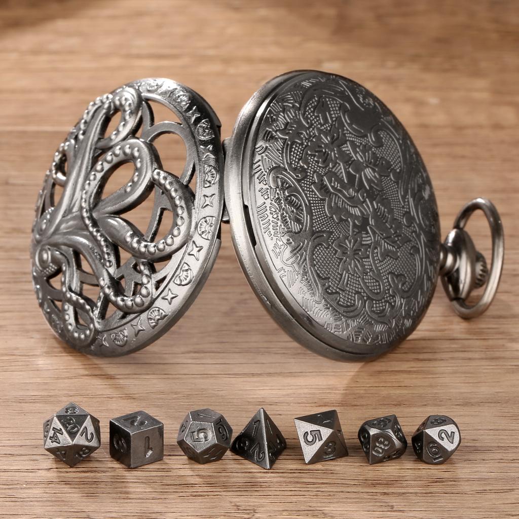 7pcs DND Mini Dice with Pocket Watch Case Portable Polyhedron Dices Dungeons&Dragons Table RPG