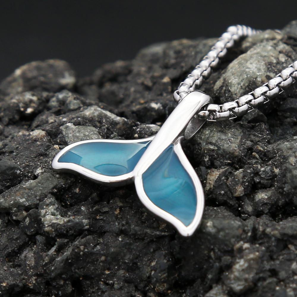 Lucky Star Jewelry Women's Blue New Stainless Steel Whale Fish Tail Pendant Necklaces For Men Long Chain Choker Necklace Charm Party Jewelry