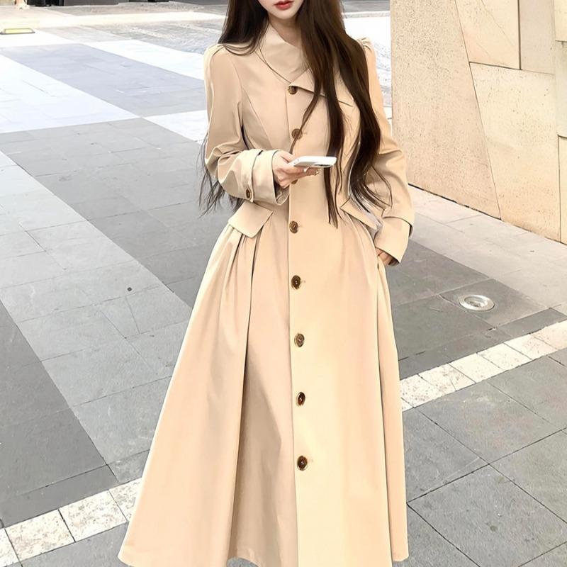 Medium and Long Waist Large Skirt Trench Coat Women's Autumn Thin Sweet and Spicy Temperament Coat