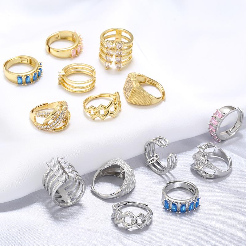 ZHUKOU 6 styles Cubic Zirconia women rings Brass exquisite opening rings 3 lines 4 lines Heart rings Jewelry VJ476