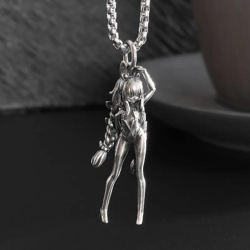 Vintage Punk Biker Girls Pendant Fashion Necklace for Men Women Motorcycle Riding Statement Jewelry Gifts