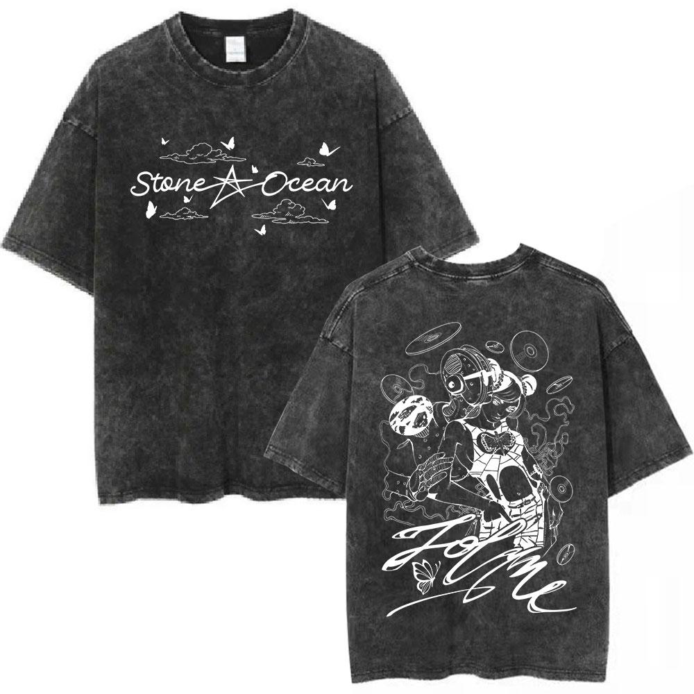Neues Anime JoJo Bizarre Adventure Vintage Gewaschenes T-Shirt Diavolo Doppio Manga T-Shirts Herren Damen Baumwolle Übergroße T-Shirts
