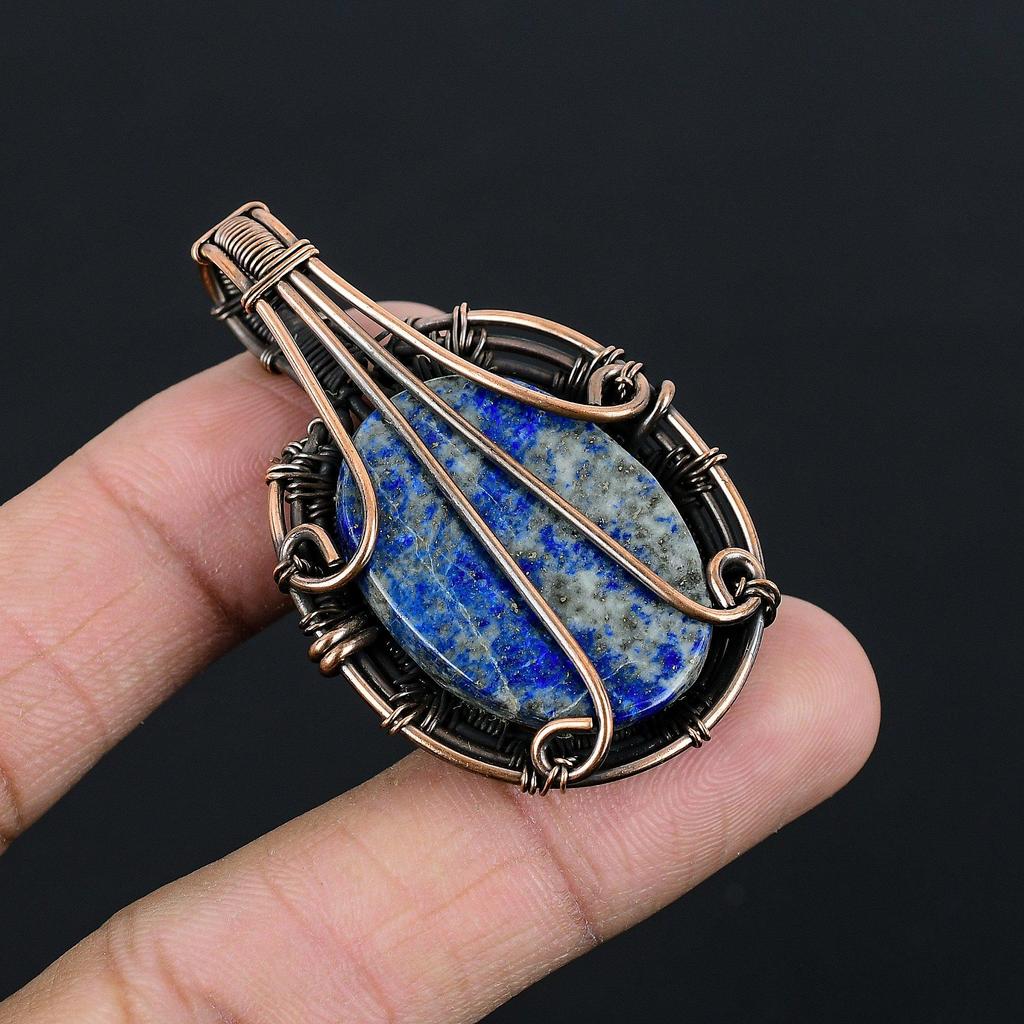 Lapis Lazuli Pendant Handmade Gemstone Jewelry, 999 Copper Wire Wrapped Pendant ,Unique Design Jewelry Pendant