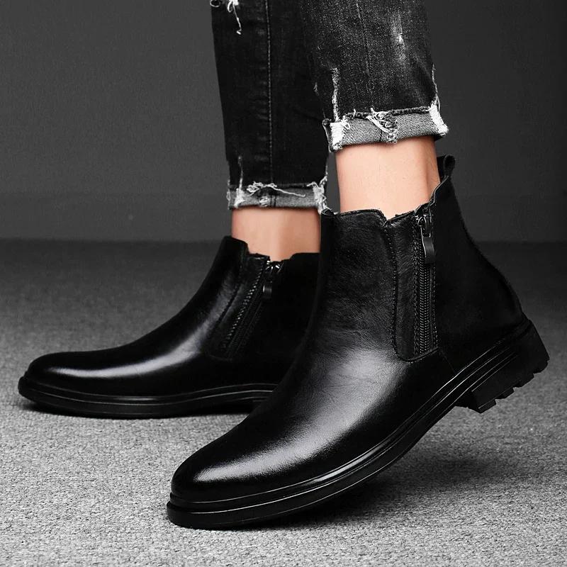 British Style Chelsea Men Boots Ankle Boots Retro Casual Leather Boots Side Zipper Male Business Footwear Handmade Walking Shoes