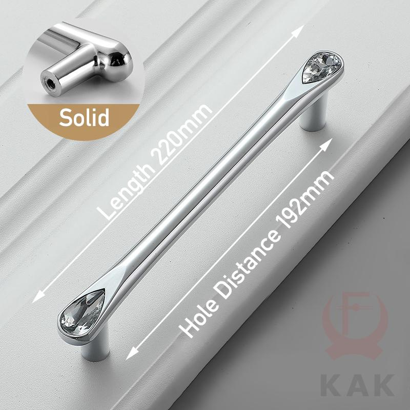 KAK Bright Chrome Furniture Handles Crystal Kitchen Cabinet Handle Zinc Alloy Wardrobe Door Pulls Solid Decorative Door Hardware