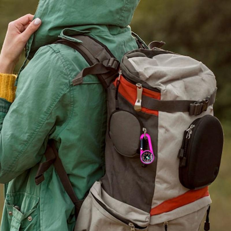 6Pcs Compasses Carabiner Hook ABS Compasses Keychain For Kid Adult Outdoor Hiking Mountaineering Camping Gear Accessory