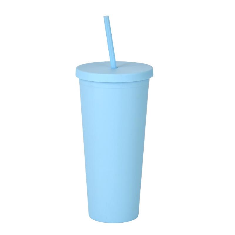 Doppelschichtiger Plastikbecher mit Strohhalm 22oz Großvolumiger Outdoor-Matt-Wasserbecher