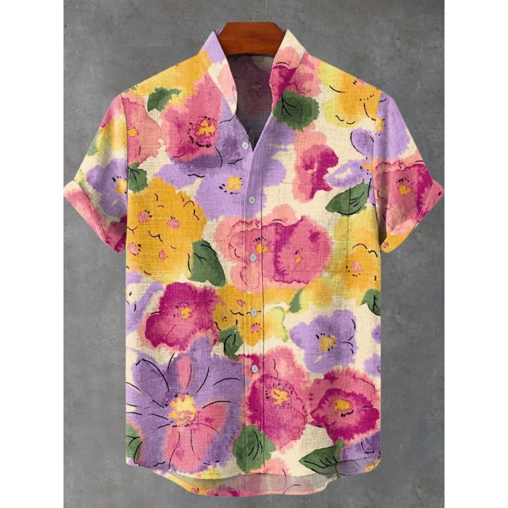 Hawaiian Men’s Short-Sleeve Shirt Casual Puppy 3D Print Rainbow Summer Trend Top