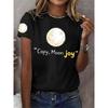 Ilstile Women's Artemis II Copy Moon Joy Print T-Shirts Summer Short Sleeve Tops Casual Round Neck T Shirt Black White Tees