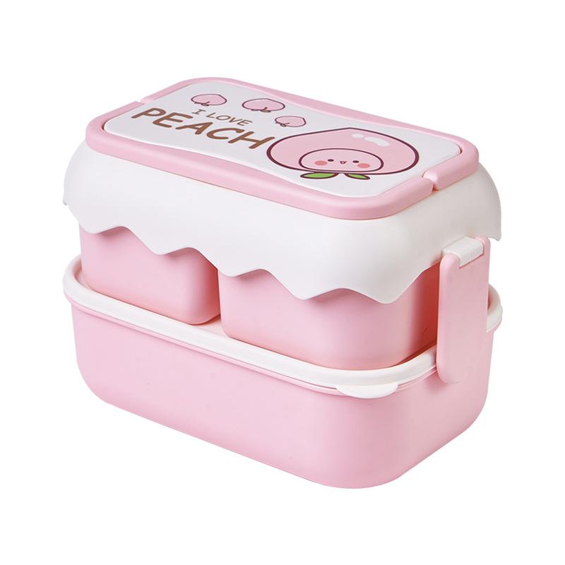 1L/2L Double Layer Lunch Box Cute Children Bento Box with Compartments Microwavable Food Storage Container for Picnic School