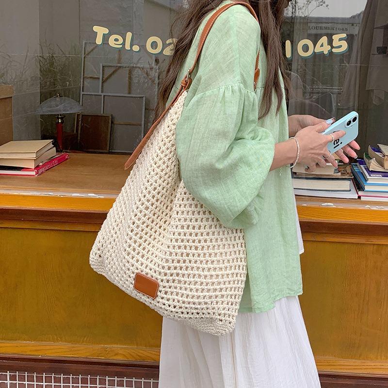 Woven Hollow Bag Women's New Summer Seaside Vacation Travel Tote Bag Beach Bag Shoulder Messenger Bag