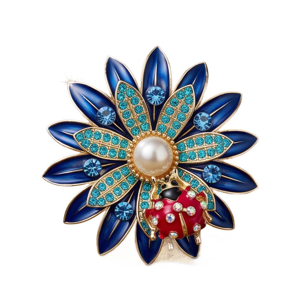Luxury Retro Flower Brooch with Pearl and Rhinestone Inlay - Elegant Women's Corsage Pin.