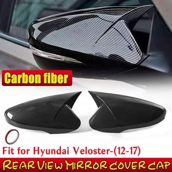 Pair Carbon Fiber OX Horn Rearview Mirror Cover Trim For Hyundai Veloster 12-17