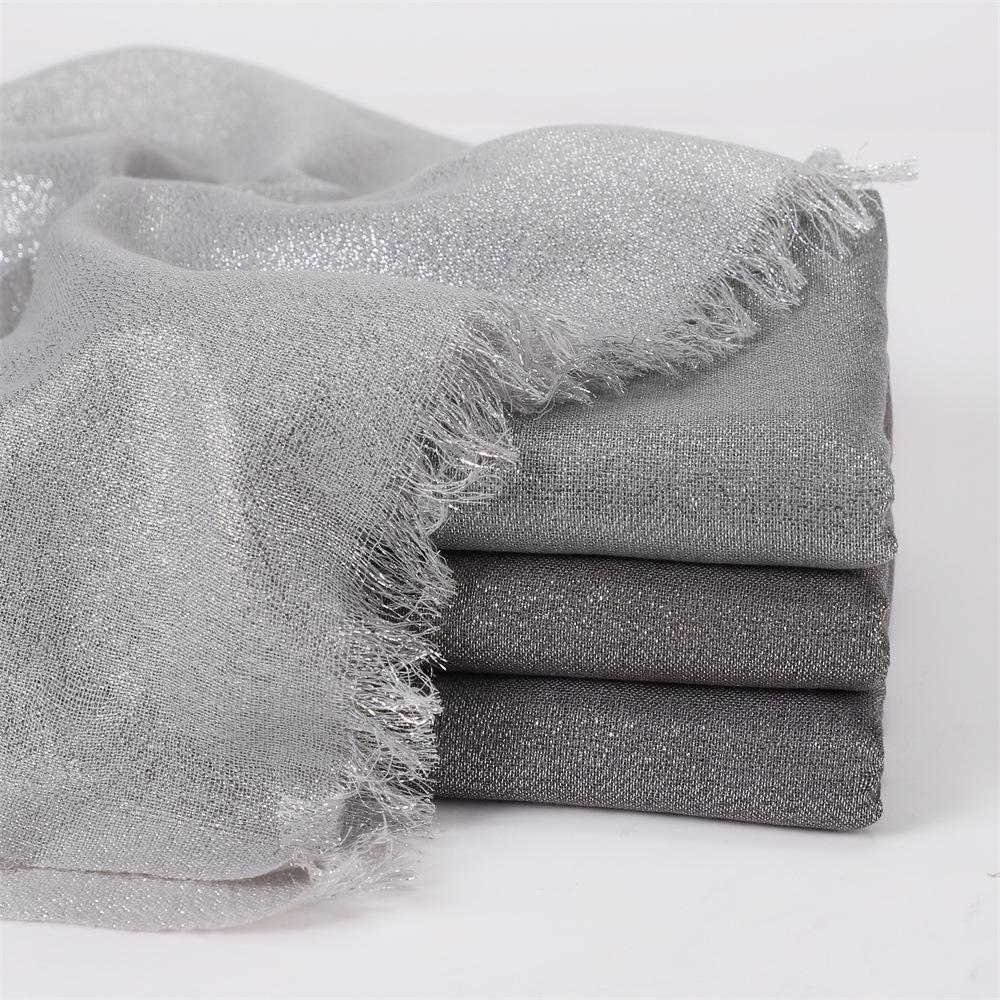 Elegant Two-End Tassel Scarf: Solid Color with Gold and Silver Threads