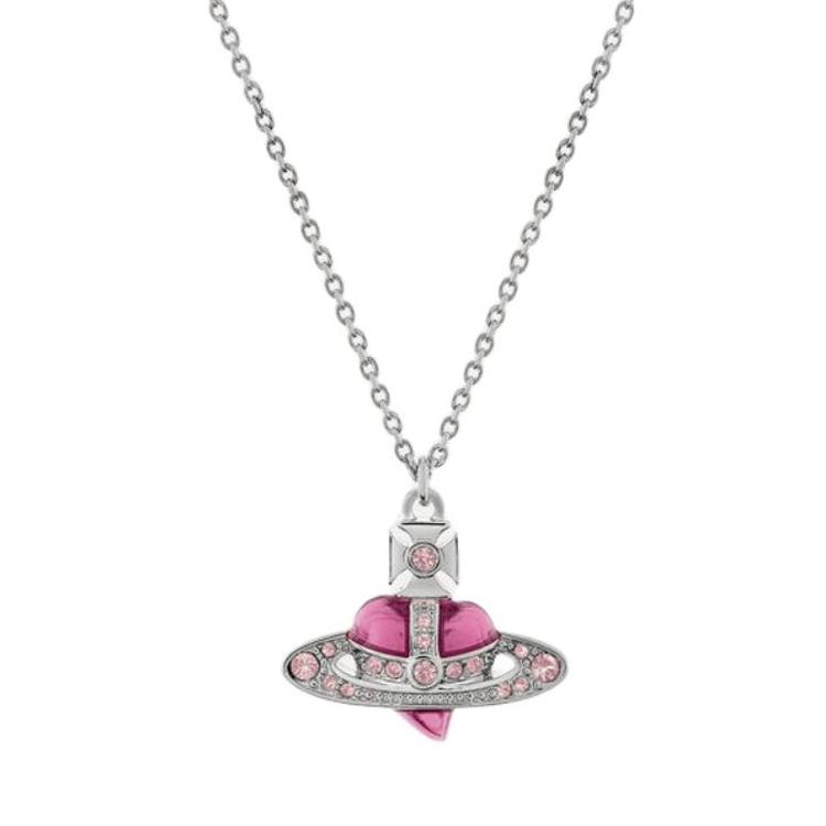 

Vivienne Westwood Diamante Brass Saturn Irregular Heart Shaped Necklace Women necklace Silver Vintage-Pink 8053195230808 Basic Packaging-Dust Bag+Box