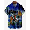 Men's Hawaiian Skeleton Pirate Captain Storm Sailing Cartoon Print Short Sleeve Shirt Summer Loose Beach For Boy