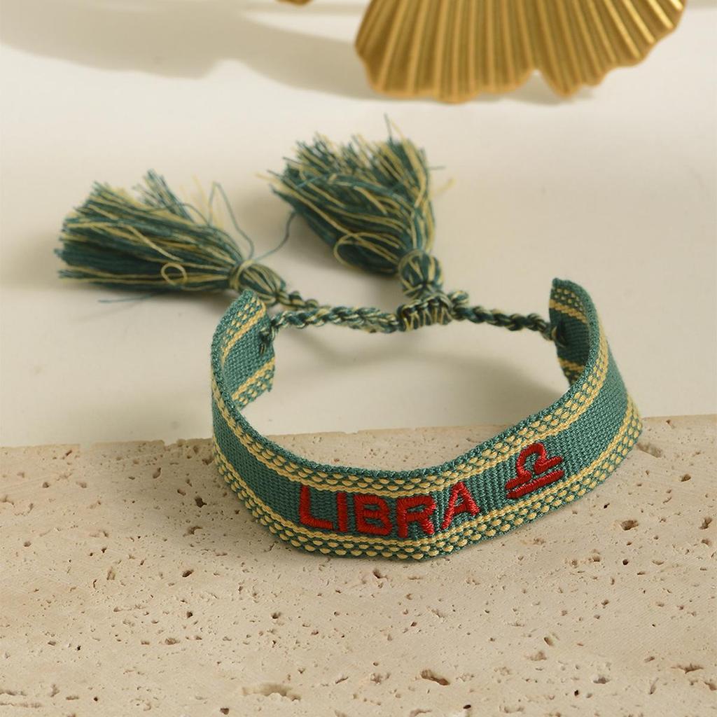 Handmade Constellations Embroidery Bracelet with Ribbon and Tassel