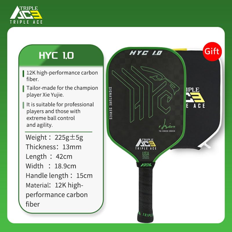 Triple Ace Pickleball Racket and Pickleball Paddle Carbon Officially USAPA Lightweight Design for Professional Player Compatible Sports Gift Set,
