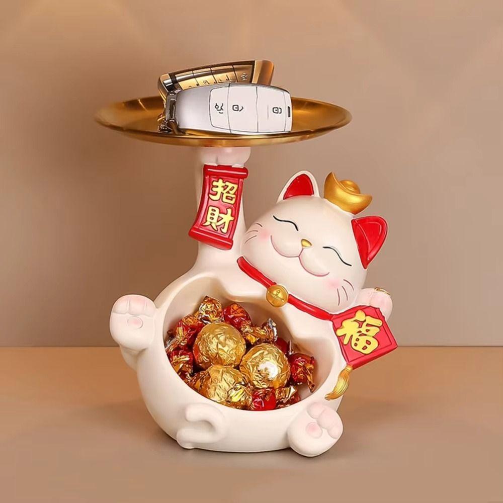 Cat Figure Fortune Cat Key Storage Tray Resin Lucky Cat Home Storage Decorative  Creative Gift