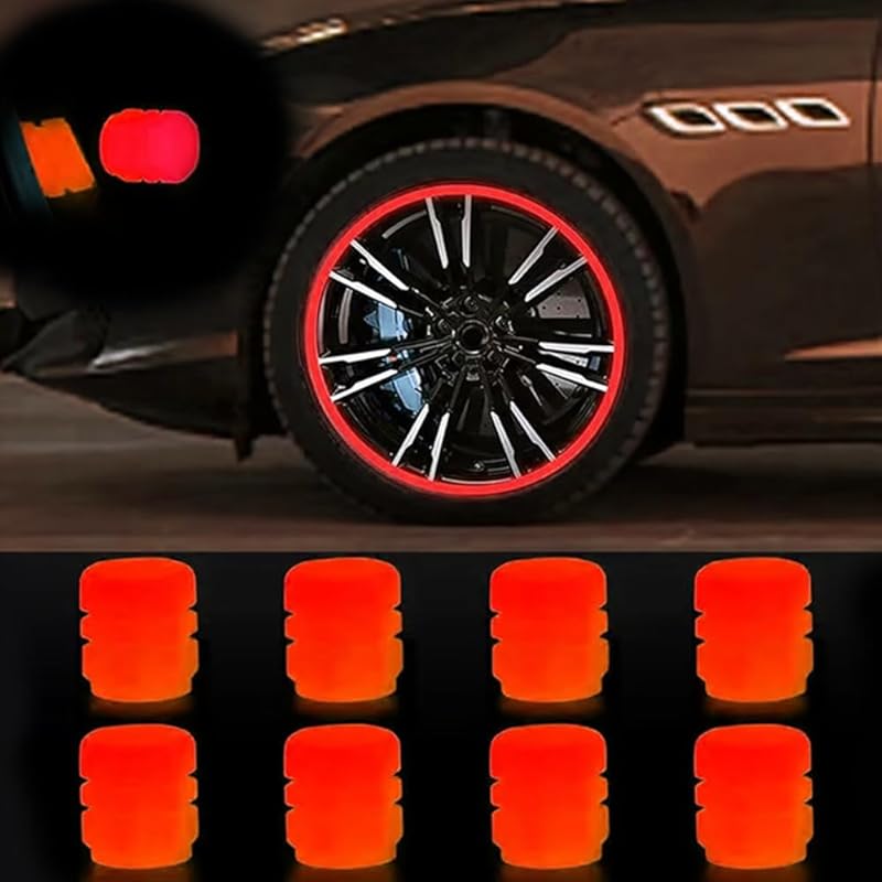 100PCS Glow-in-The-Dark Car Tire Valve Cap Luminous Night Rider Covers Universal Fluorescent Waterproof Lights Stem Caps for Most Vehicle Tires
