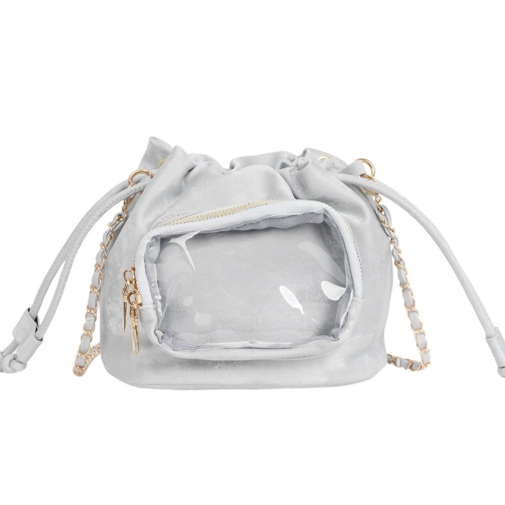 Cute Handbag Transparent Pocket Itabag Shoulder Bag Purse Drawstring Bucket Bag Solid Color Korean Style Crossbody Bag Student