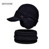 Winter Warm Ear Protection Hat Scarf Set Plush Wool Hat Men's European and American Pullover Knitted Hat