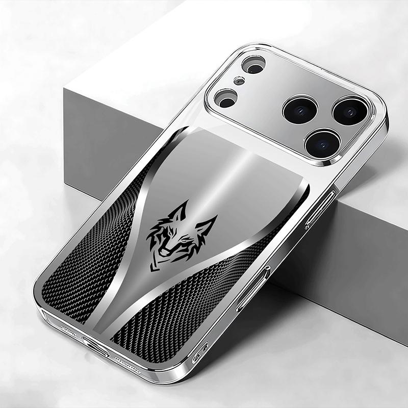 Zakrzywiona Tekstura Wzór Głowy Wilka Szklane Etui na Telefon Dla iPhone 11 12 13 14 15 16 17 Pro Max Plus 17 Air Posrebrzana Pokrywa