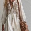 Vintage Bohemian White Leopard Print Long Sleeve Maxi Dress Loose Fit