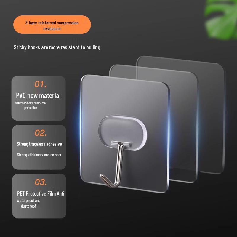 Strong Adhesive No-Trace Wall Hook: Load-Bearing, No-Drill, Wall-Mounted for Kitchen or Door