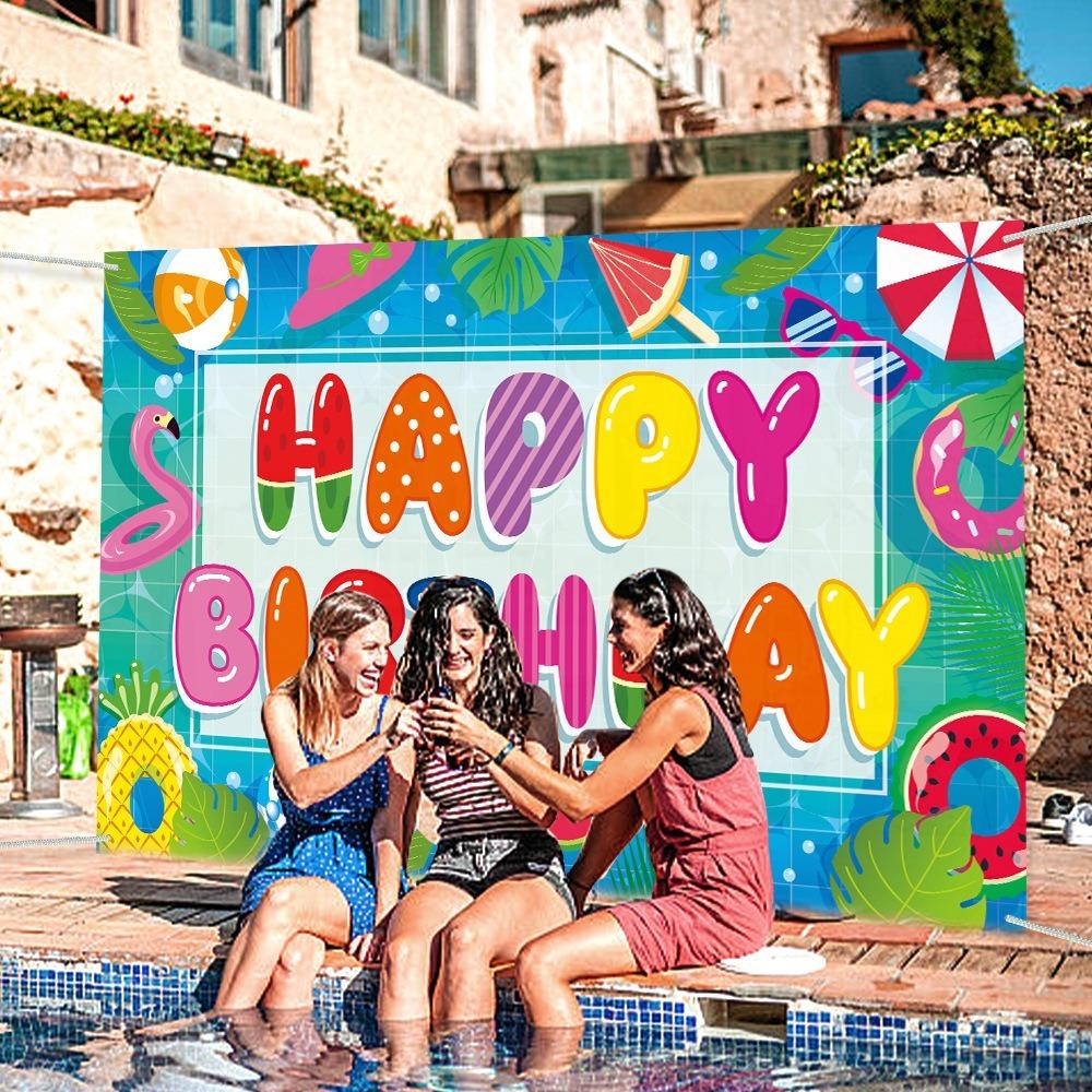 

Tropical Theme Summer Pool Party Backdrop Beach Photography Background Holiday Party синій