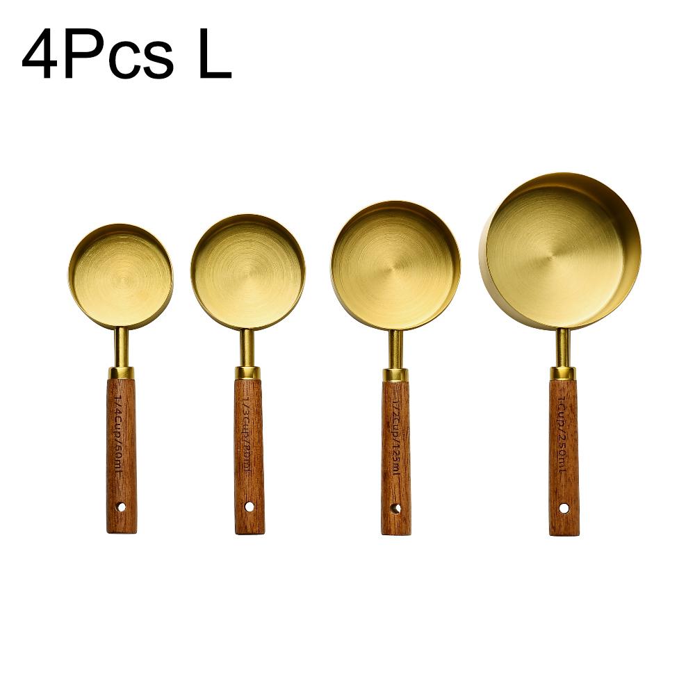 1/4 Pezzi Manico in Legno Acciaio Inossidabile Misurini Cucchiai Strumenti per la Cottura Set Cucchiaio Misurino per Caffè Accessori Scala da Barman