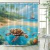 Ocean Sea Turtle Shower Curtains Island Coconut Trees Starfish Oil Painting Art Landscape Polyester Bathroom Curtain Decor .