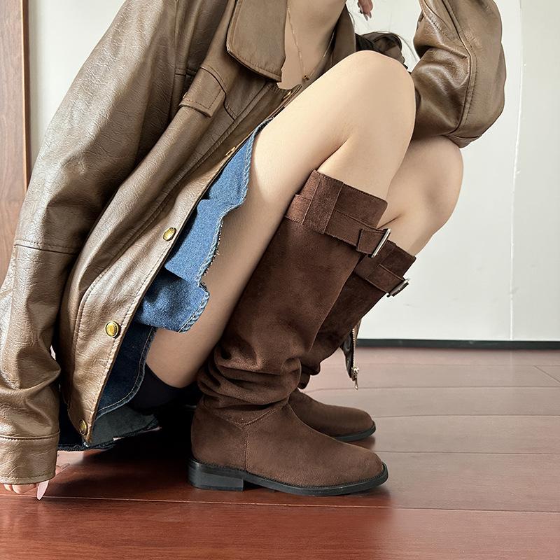 Maillard Pleated Pile Boots Women's Thick Heel Skinny Versatile Fashion Boots But Knee Boots Women's Western Knight Boots