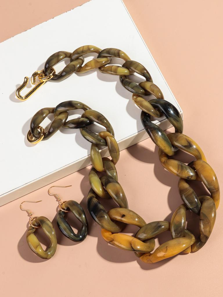 Trendy Acrylic Big Chunky Chain Necklace Set for Women Man Statement Colorful Resin Link Earring Choker Exaggerated Jewelry Gift