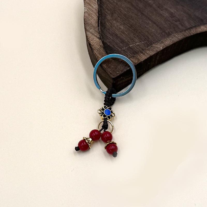 Retro Handmade Red Bead Woven Keychain Pendant