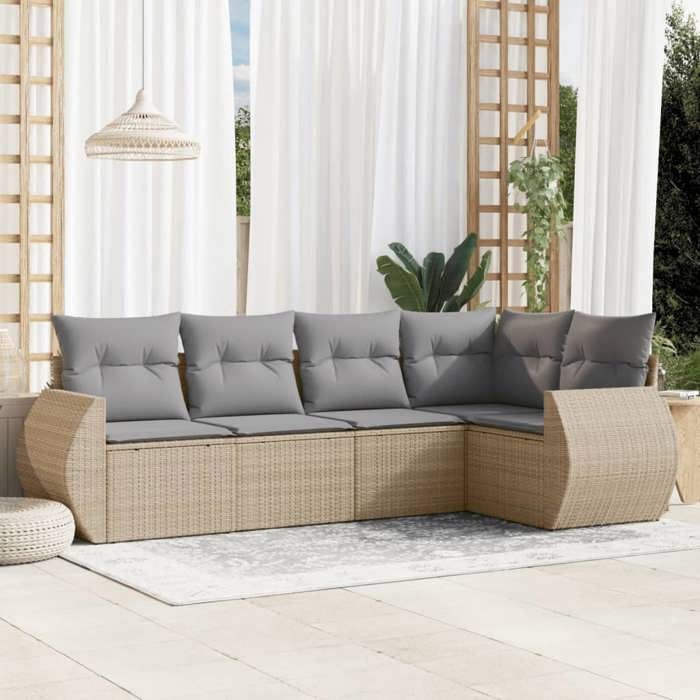 VidaXL Salon de Jardin avec Coussins 5 pcs, Canapés de Terrasse, Ensemble de Meubles de Patio, Mobilier d'Extérieur, Beige 3253666