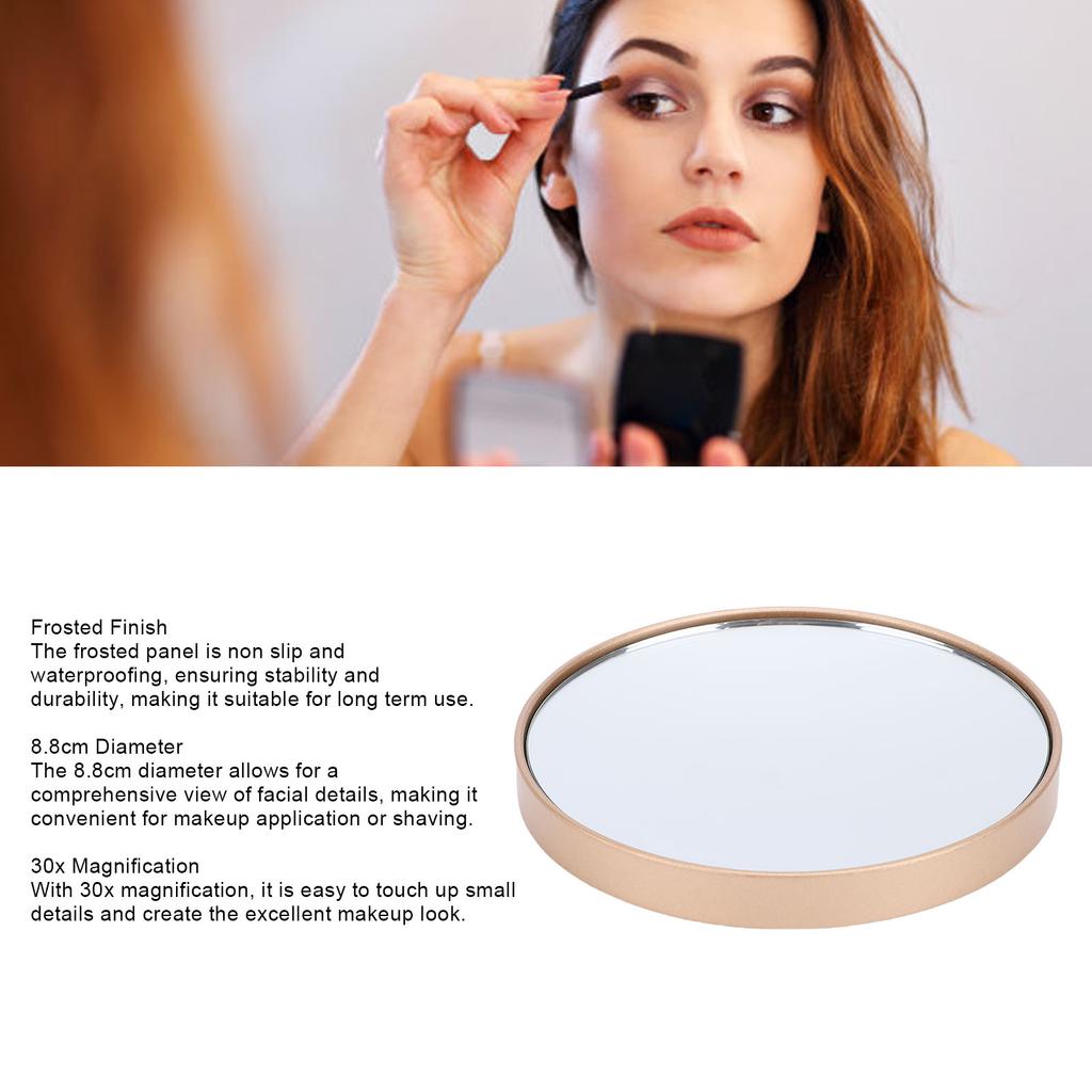 30x Magnifying Vanity Mirror Glass Non Slip Waterproofing Suction Cup 8.8cm Magnified Makeup Mirror for Home Travel