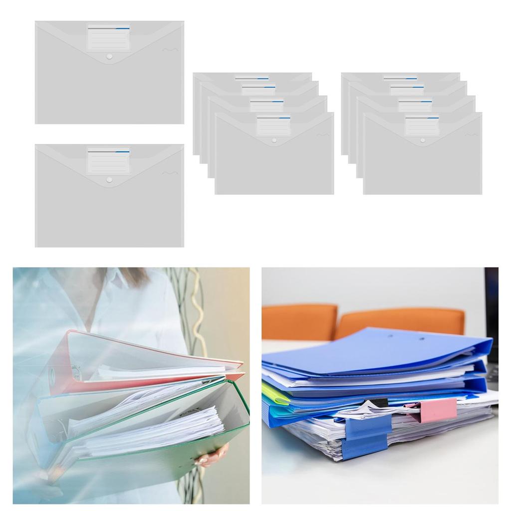 10 Pieces File Folder Portable Dustproof Multipurpose Snap Button Closure for Paper Bill Receipt Cards Passports Office Supplies