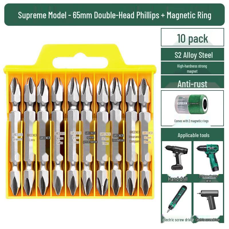 Green Forest 65mm Magnetic Double-ended Screwdriver Bit Set
