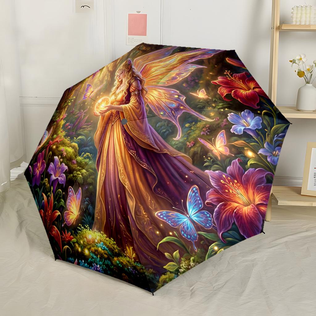 Winter Fairy Dreams Outdoor Automatic Umbrella Compact 8 Rib Design Lightweight for Outdoor Daily Use Compact Folding Umbrella Spiritual Gift