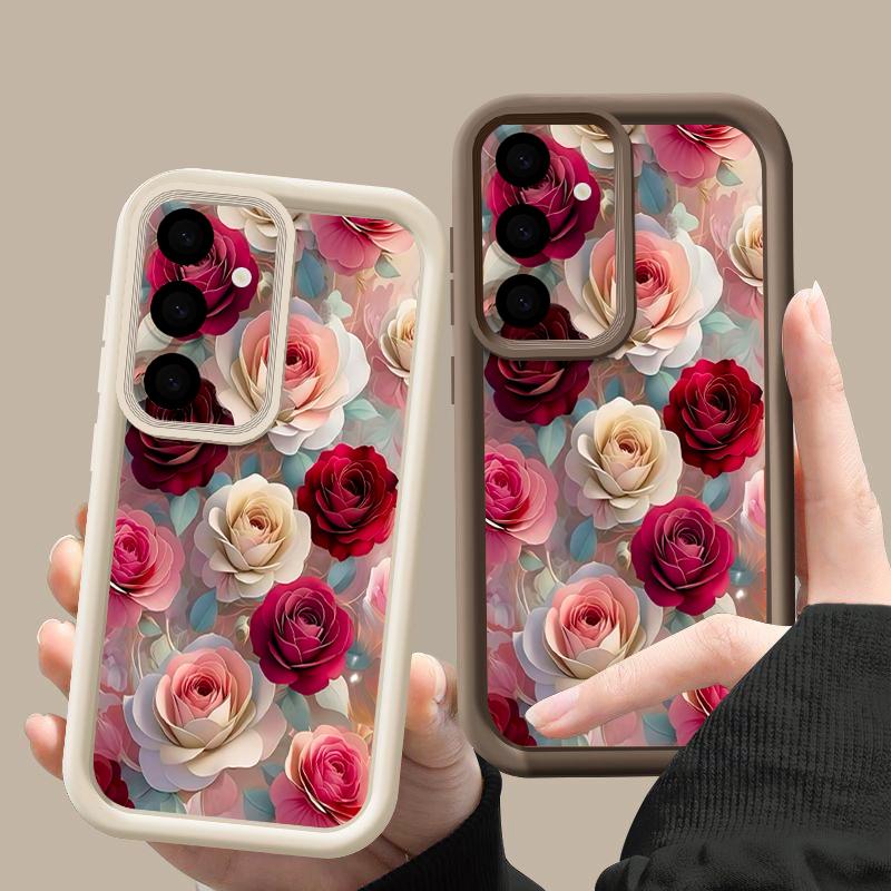 Oil Painting Rose Flowers Pattern Case For Samsung Galaxy S26 Ultra S25 Edge S24 Plus S23 S22 S21 FE A15 A35 A55 A16 A26 A36 A56 A17 A37 A57 5G Cover