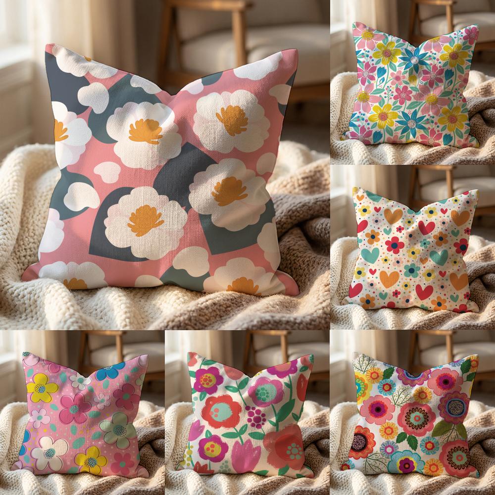 Colorful Flowers Cushion Cover Multi-Scene Pillow Cover for Home & Car - Reversible, Soft & Durable for Daily Use