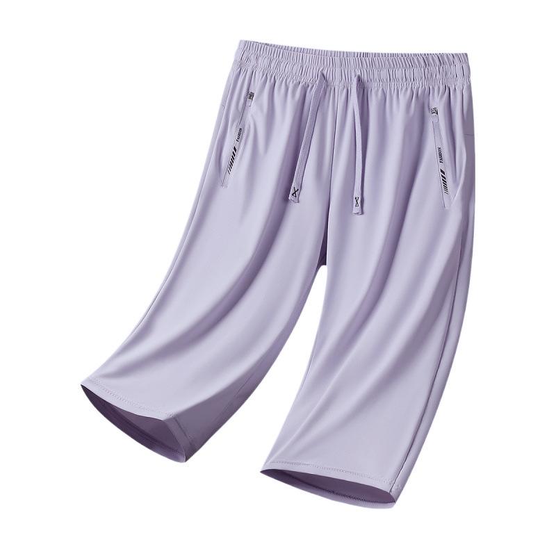 Men's Quick-Dry Ice Silk 7-Point Summer Sports Pants - Loose, Lightweight, Plus Size Running Pants
