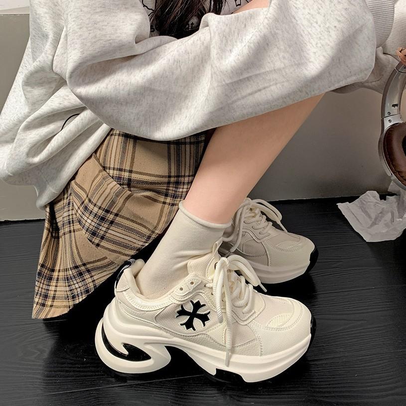 Trendy American popular white platform dad shoes women's 2025 new spring versatile height-increasing lightweight sports shoes